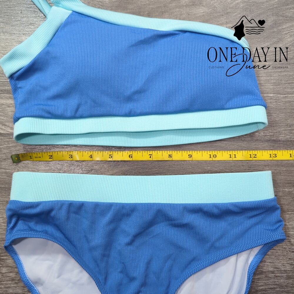 Aleumdr One Shoulder Ribbed Bikini Swimsuit Size S - Picture 2 of 4
